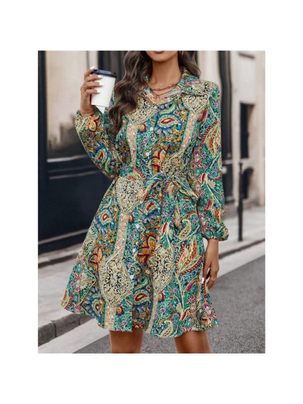 Paisley Print Button-Down Shirt Dress